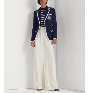 Ralph Lauren Mascarpone Cream Pleated Georgette Wide-Leg Trouser Petite Size 8P